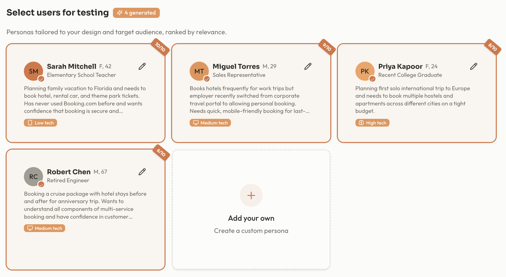 User panel for booking.com testing